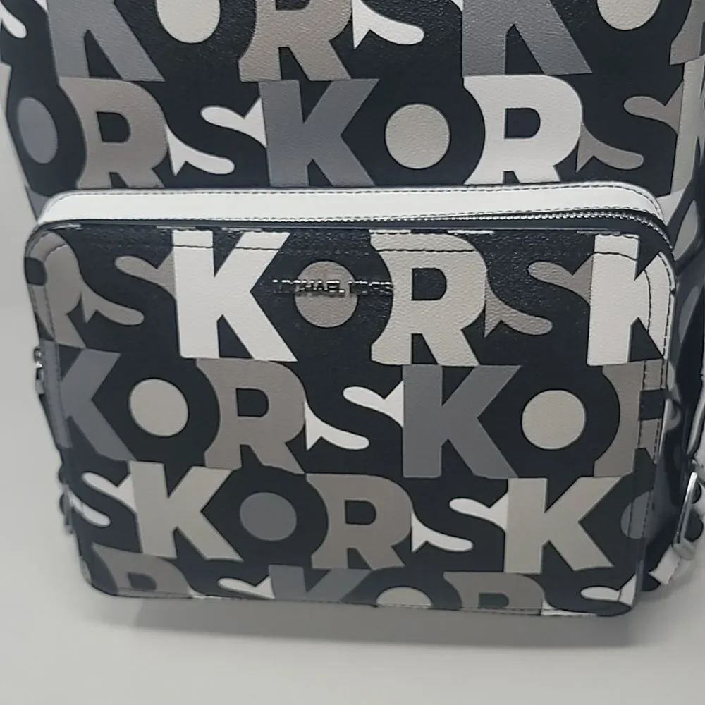 New! Michael Kors Cooper MK Signature Black Multi Commuter Backpack